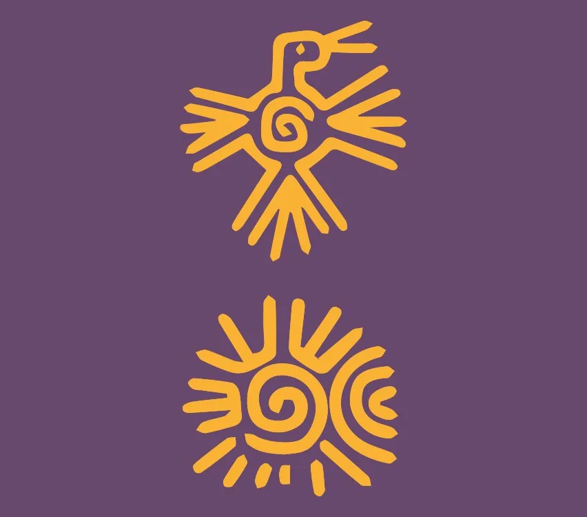 Arte do Bonito CineSur com dois símbolos em amarelo sobre fundo roxo
